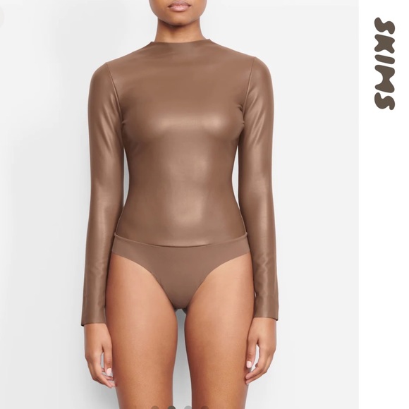 SKIMS - Faux Leather smock Neck Bodysuit - Jasper XL - Picture 1 of 16